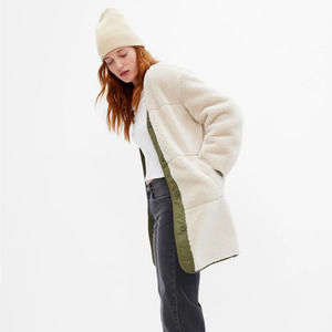 GAP "Mixed Media" Long White Sherpa Teddy Coat--Women's Small Tall